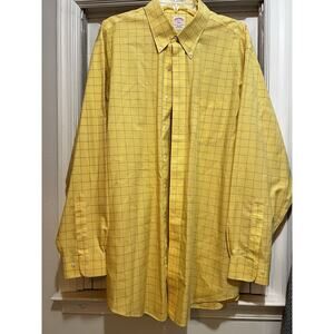 Brooks Brothers Men Size 18-6/7 Windowpane Non Iron Cotton L/S Dress Shirt